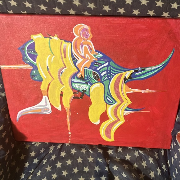 ORIGINAL Abstract Acrylic Painting signed by Artist. 16x20in “Baby On A Beetle” - Picture 3 of 3